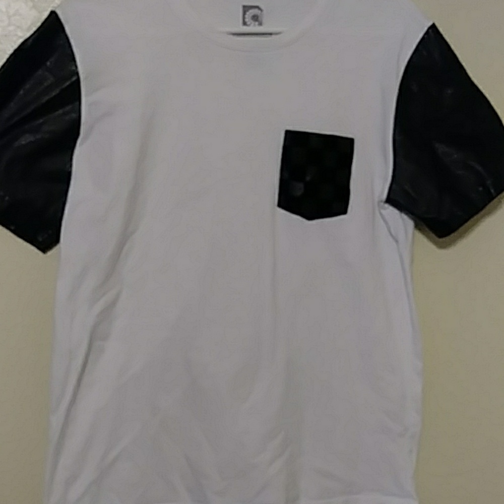 White tee with black sleeves
